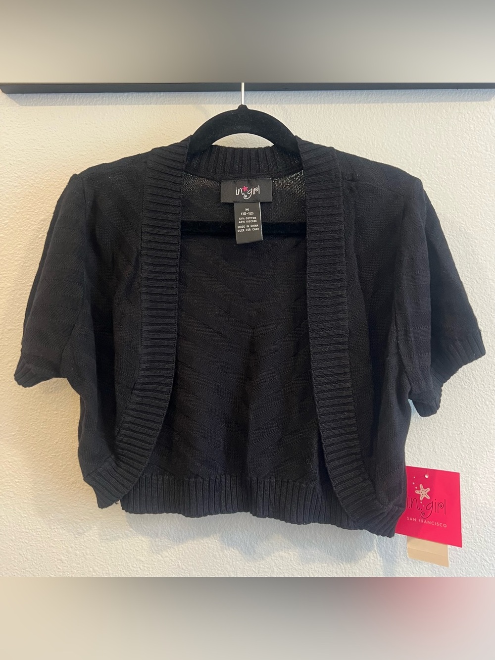 i.n. girl Black Short Sleeve Open Front Cardigan Shrug Bolero Girls M 10/12